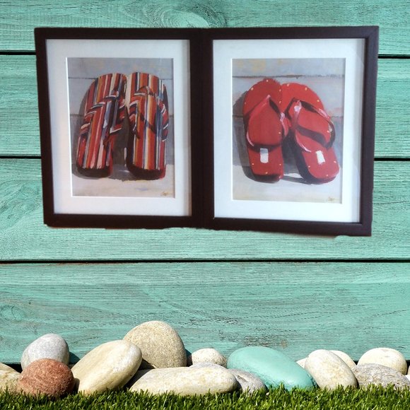 Craig Nelson Signed Flip Flop Pictures Beach House Nautical Decor Wall Ideas - Picture 1 of 9
